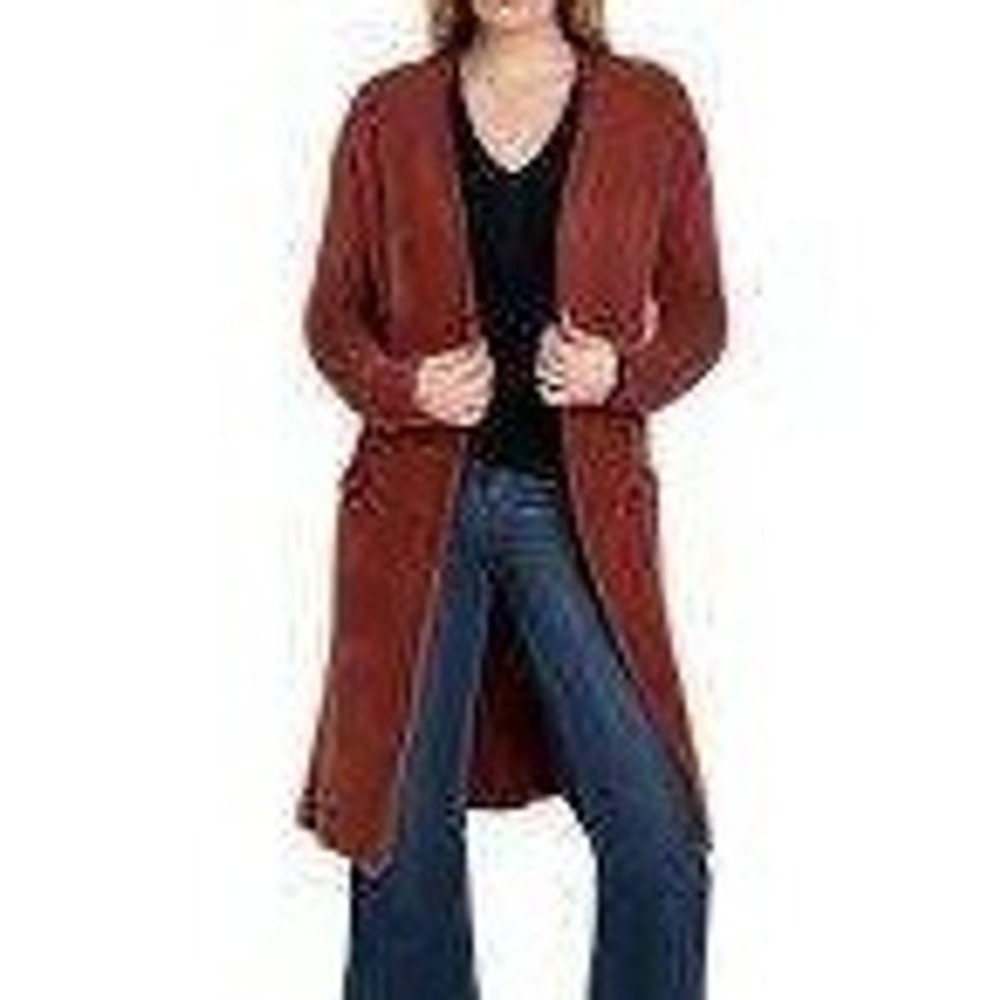 Dear John Denim Ruby Cardigan Women XS Rust Fuzzy Knit Duster Open Front Sweater